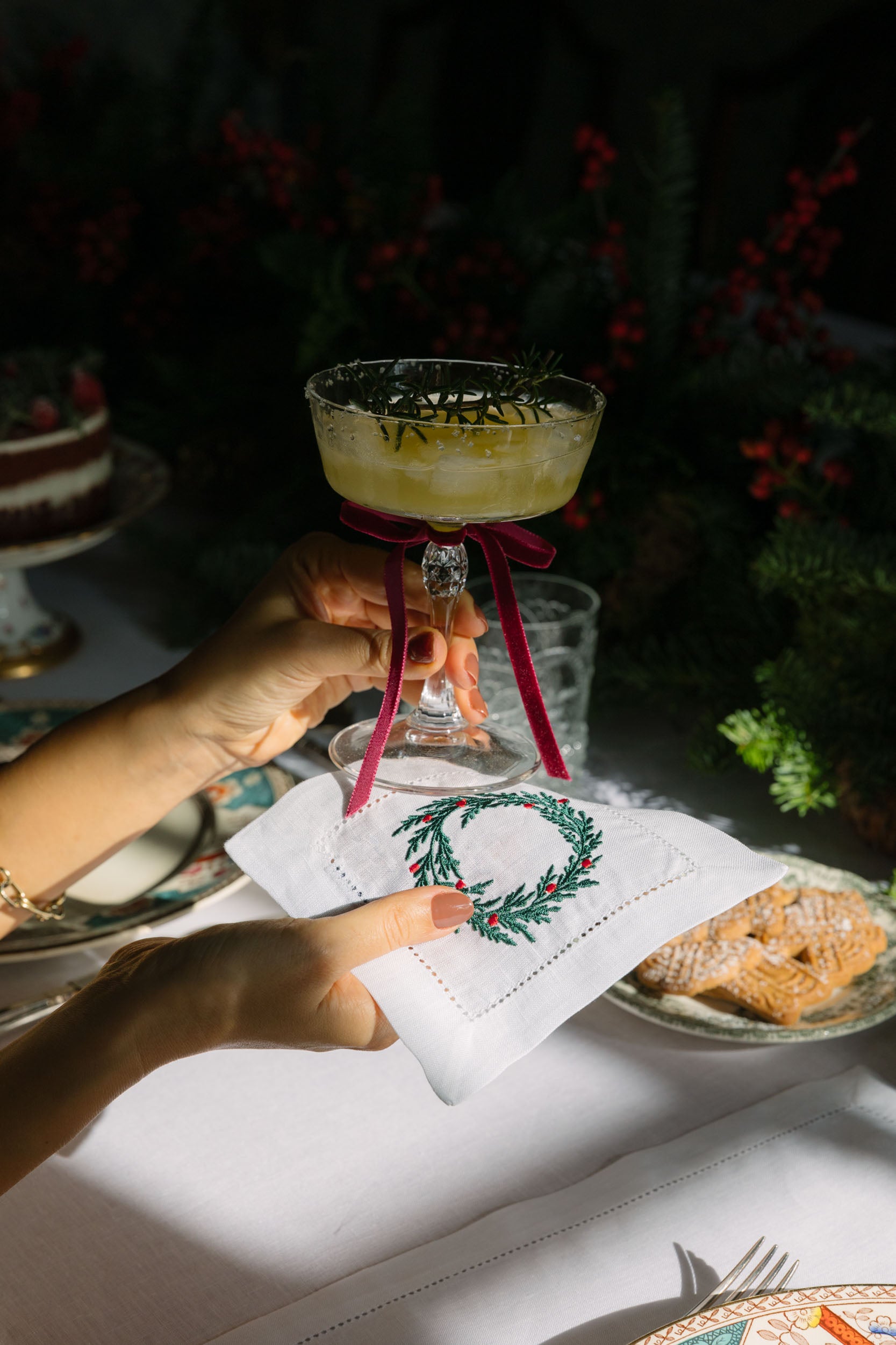 Ropa de mesa Mafra con bordado navideño