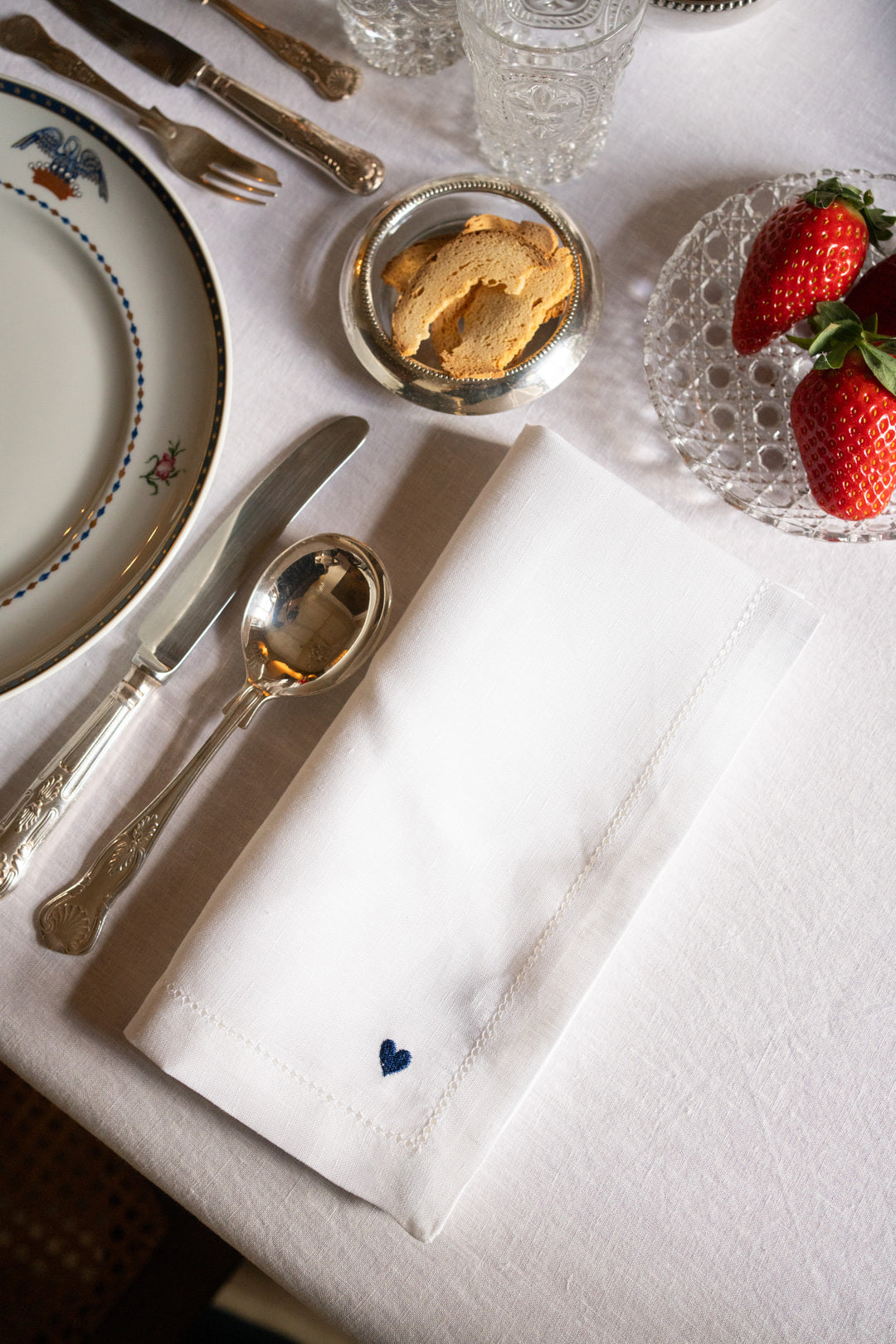 Serviettes de table Mafra avec broderie en forme de cœur