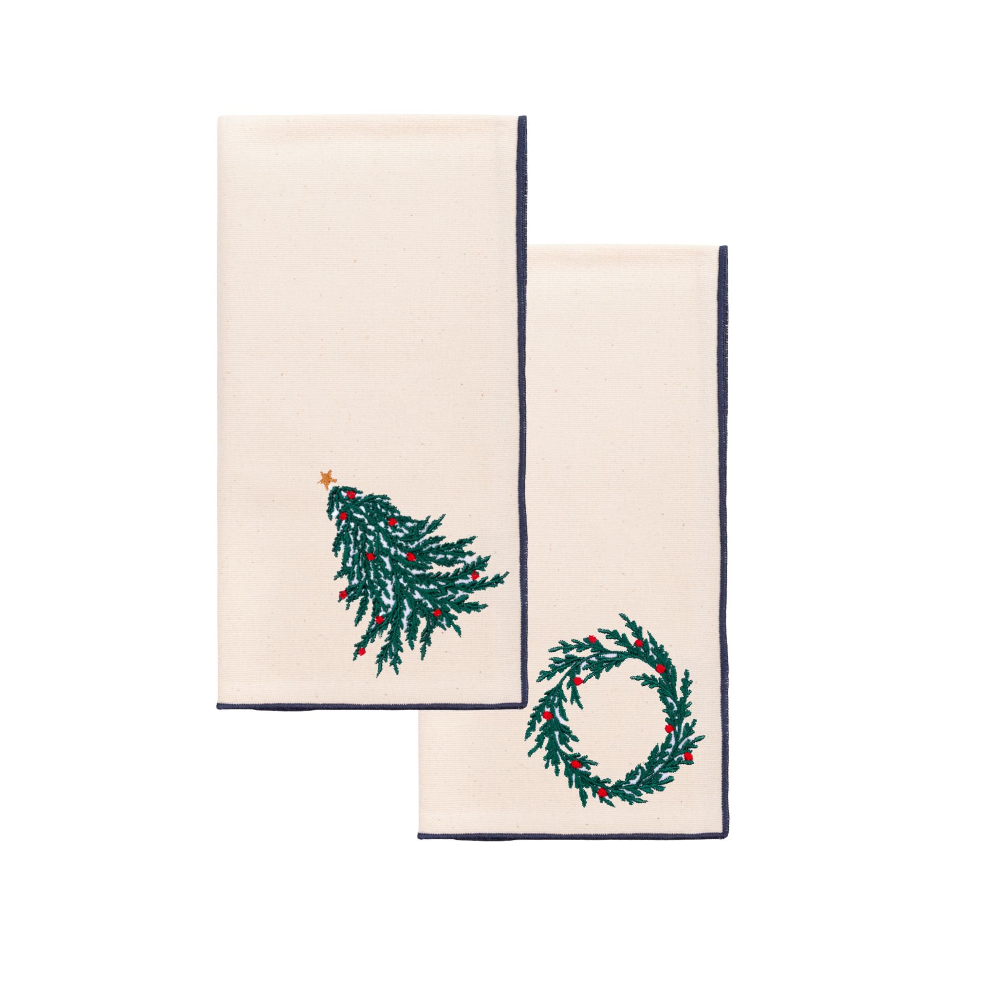Ecru Nazaré napkins with christmas tree and wreath embroidery - Torres Novas