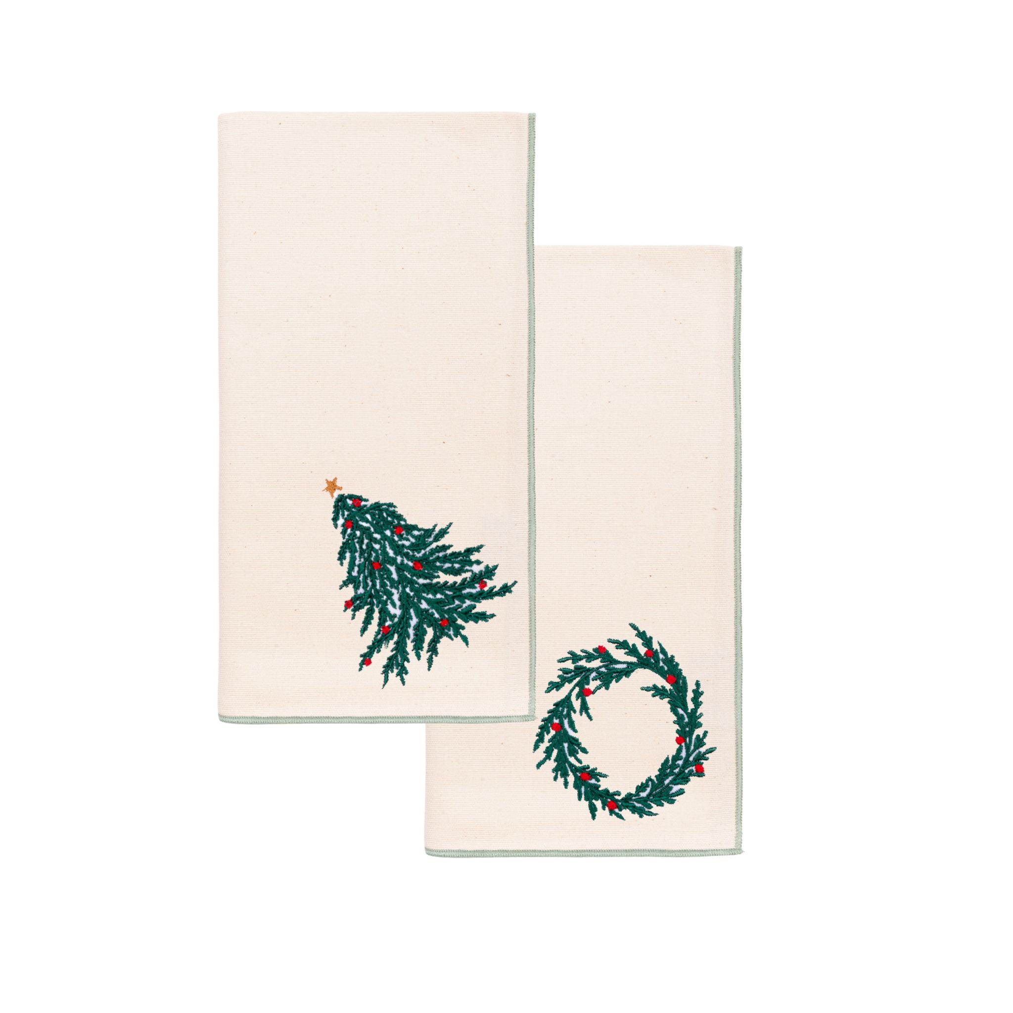 Ecru Nazaré napkins with christmas tree and wreath embroidery - Torres Novas