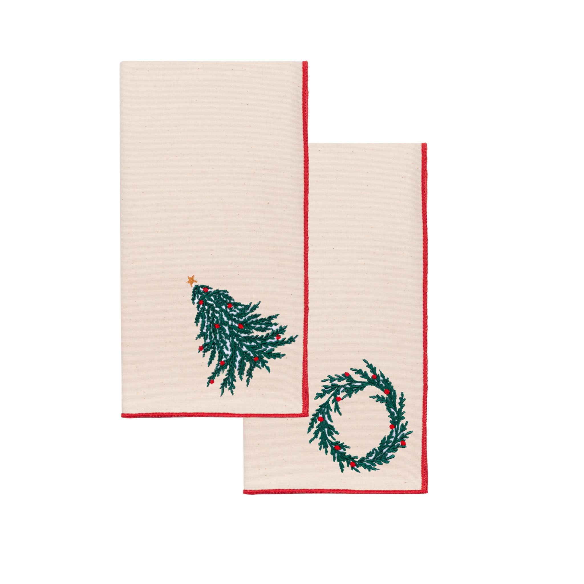 Ecru Nazaré napkins with christmas tree and wreath embroidery - Torres Novas