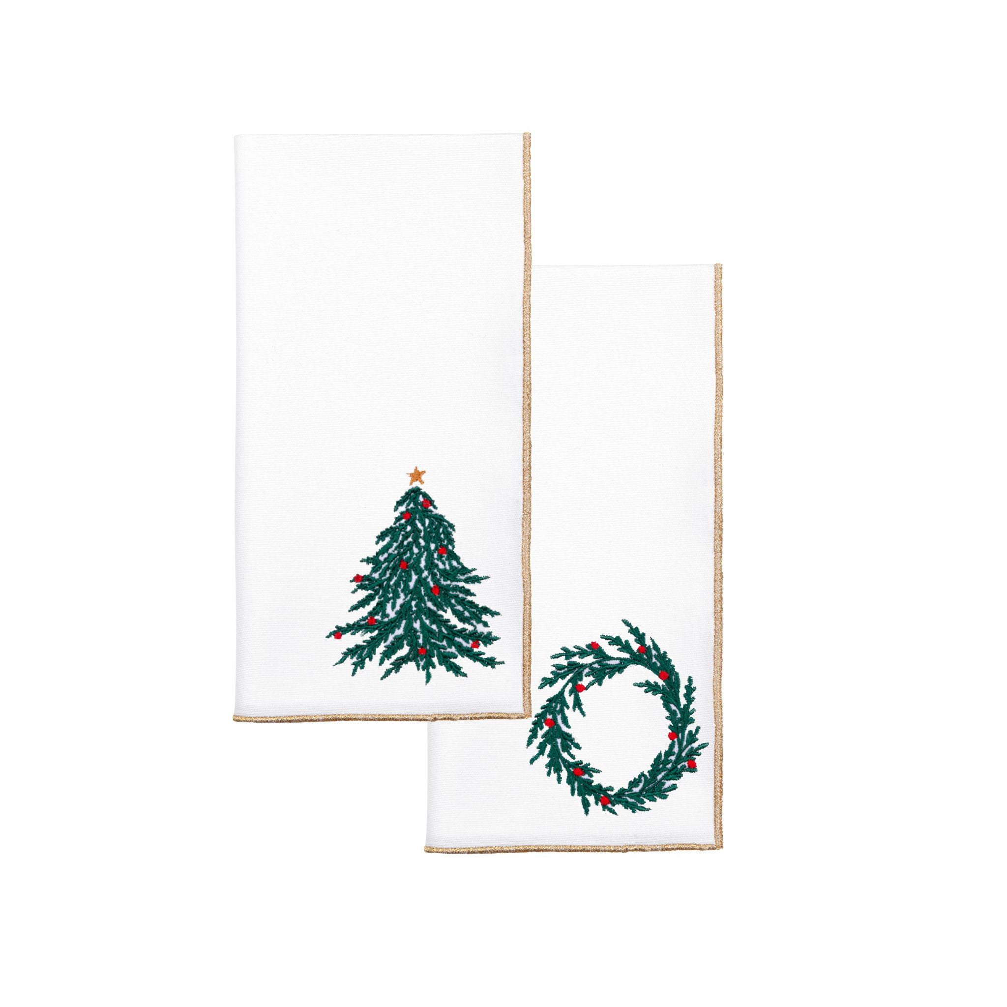 White Nazaré napkins with christmas tree and wreath embroidery - Torres Novas