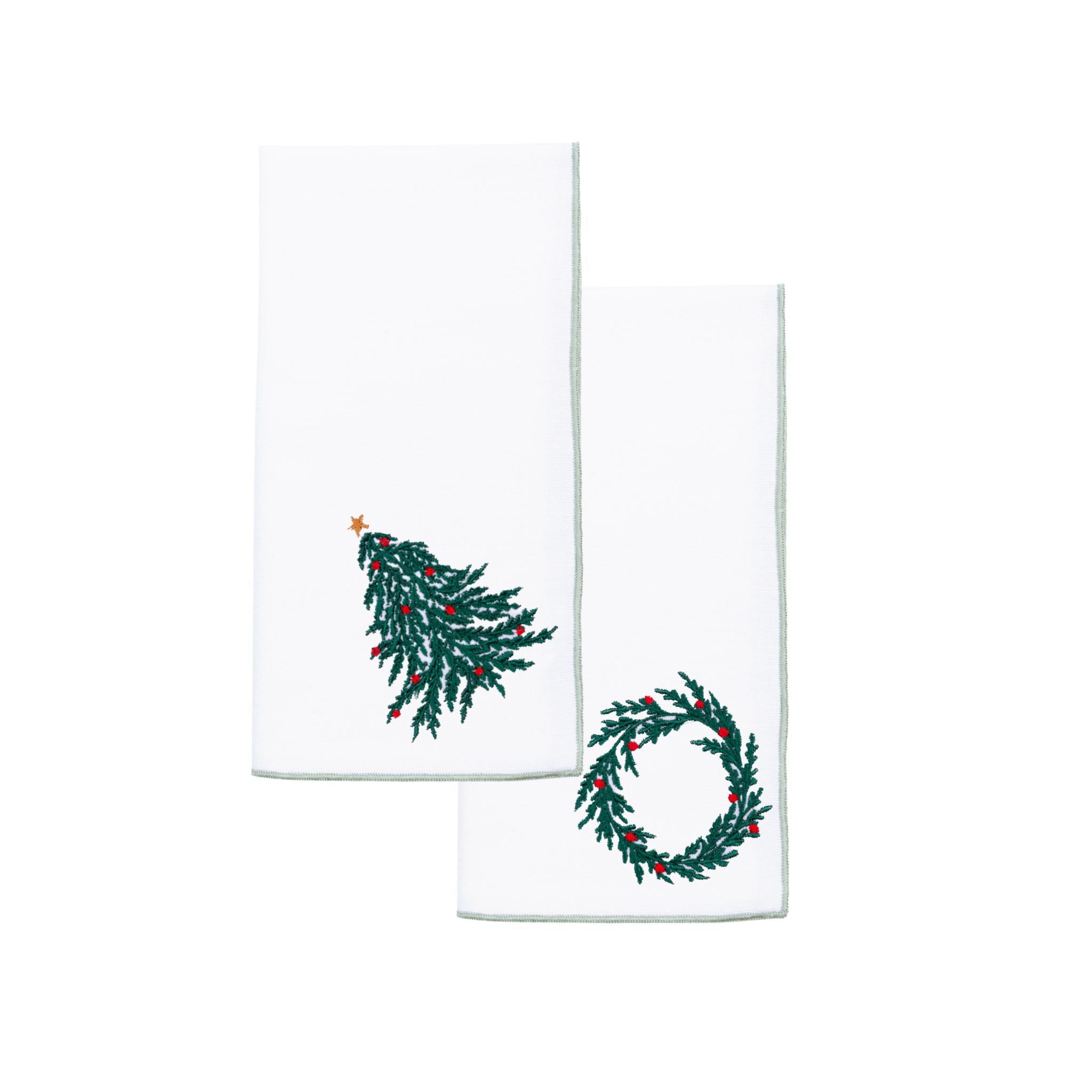 White Nazaré napkins with christmas tree and wreath embroidery - Torres Novas
