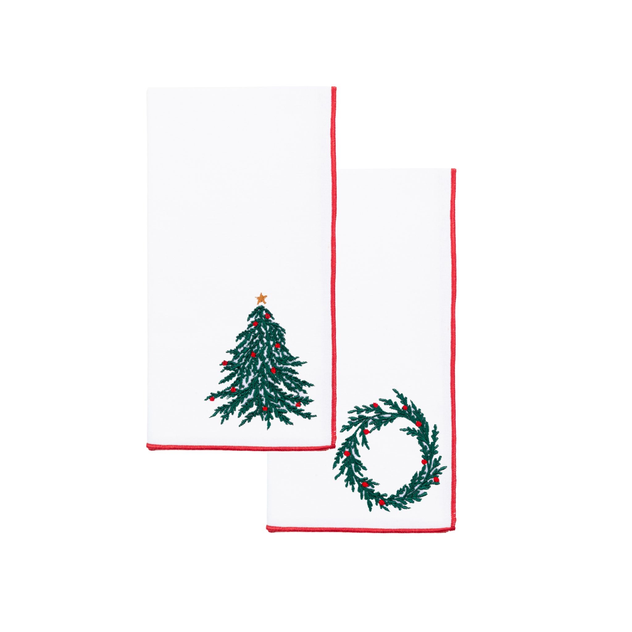 White Nazaré napkins with christmas tree and wreath embroidery - Torres Novas